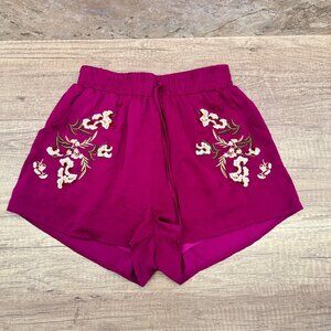 Hope Isabella Shorts Womens Size S Fuchsia Pull On Elastic Waist Embroidered